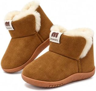 KEESKY Casual Boots for Boys Toddler Size 9 M Brown Suede Fur Lined Winter Warm Kids Shoes