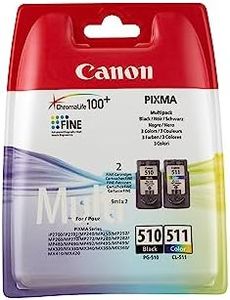 Canon PG-510+CL-511 Cartuchos de tinta BK+Tricolor para Impresora de Inyeccion de tinta Pixma iP2700-2702-MP230-240-250-252-260-270-280-480-490-492-495-499-MX320-MX330-340-350-360-410-420