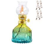 Vintage Oil Lamp for Indoor Use,Gradient Color Glass Kerosene Lamp with 4 Wicks,Rustic Hurricane Lantern for Home Emergency,Farmhouse Decor (Blue)