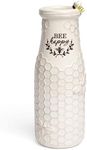 Young's Inc. Ceramic Flower Vase (Bee Happy) - White Ceramic Vase - Honeycomb Decor - 3" L x 3" W x 8" H Contains one Flower vase