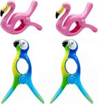 Yharnamite 4 Pcs Beach Towel Clips, Lounge Chairs Clips, Flamingo Parrot Towel Clips for Beach Chairs, Strong Towel Clips for Keep Your Cloth or Towel from Blowing for Cruise, Beach, Patio, Pool