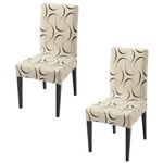 HOKIPO Polyester Blend Stretchable Dining Chair Covers Set Of 2, Natural Beige Abstract Art (Ar-4943-C4*2)