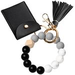 UpUDo Keychain Bracelet Wristlet, Silicone Beaded Key Ring Bracelet with Card Wallet, Elastic Keyring Bangle for Womens