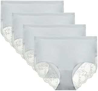 LIQQY Women's 4 Pack Combed Cotton Breathable High Rise Lace Full Coverage Brief Panty Underwear (Medium, White)