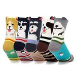 DOBIKULU Womens Grils Cute Animal Socks, Dog Cat Socks, Novelty Funny Crew Sock, Animal Gifts for Women Dog and Cat Lovers, Dog Pattern Sock 5 Pairs, One Size