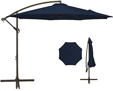 MUCHENGHY 10ft Patio Umbrellas Offset Outdoor Umbrella Cantilever Hanging Umbrellas with Crank & Cross Base 8 Sturdy Ribs for Yard, Garden & Deck (Navy Blue)