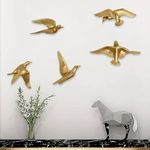 Pinnacle Hand Crafted Gold Finish Decorative Birds | Aluminium Wall Decor & Wall Hangings Birds Items Wall art for Living Room, Dining Room | Flying Birds Set for Decorative Room, Hall, Office - Set of 5