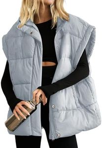 Songling Womens Oversized Puffer Vest Stand Collar Full Zip Sleeveless Bubble Puffer Vest Quilted Padded Warm Coat Outwear (Blue-Gray,XXL)