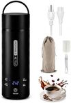 VICBINLY Travel Electric Tea Kettle, 450ml Portable Kettle, Mini Tea Kettle, One Cup Hot Water Boiler Mini Kettle Automatic Shut Off, Temperature Control, Black TKHE03