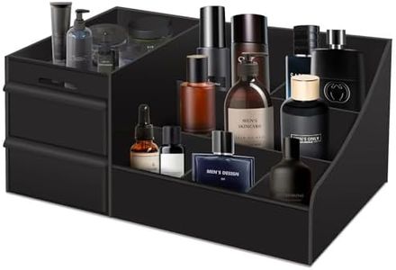 Simbuy Black Cologne Organizer for Men - Large Countertop Organizer with Drawers for Cologne, Perfume, Shaving & Skincare - Bathroom & Vanity Storage, Ideal Gift for Boyfriend, Husband, Dad & Friends