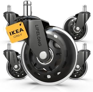 Lifelong Office Chair Wheels Replacement with lKEA ONLY, 10x22mm Stem Rubber Chair Casters for Hardwood Floors and Carpet, 3 Inch Heavy Duty Casters for Chairs to Replace Office Chair Mats