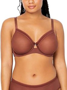 Curvy Couture Women’s Sexy Sheer Mesh Plus Size Full Coverage Bra, Chocolate, 44G, Chocolate, 44G