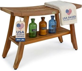 EcoDecors 34 Inch Satori Natural Teak Waterproof Teak Wood Shower Bench Stool Seat Chair For Inside Shower Provides Safety, Storage, and Organization For Bathroom Accessories