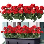 Dremisland 3 Pack Artificial Flowers for Outdoors Red Geranium Silk Flowers Outdoor UV Resistant Garden Plants Bush Faux Flowers for Home Wedding Kitchen Table Centerpieces Decor (Red)