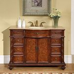 Silkroad Exclusive Travertine Stone Single Sink Bathroom Vanity with Cabinet, 48"