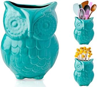 Comfify Owl Utensil Holder Decorative Ceramic Cookware Crock & Organizer, in Lovely Aqua Blue Color - Utensil Shaped Caddy and Perfect Kitchen Ceramic Décor Gift for Countertop - 5” x 7” x 4” Size