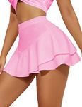 Avidlove Mini Skirt for Women Sexy Solid Ruffle Trim Lingerie Skirt Short High Waist Two Layer Hem Skirt(Pink,S)