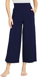 GYS Bamboo Viscose Capri Pajama Pants for Women Soft Wide Leg Flowy Pants with Pockets, Navy, X-Large