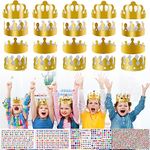 MUFEKUM 20 Pcs Paper Crowns Golden Party Hats, Party Crown with 2441 Pcs Adhesive Rhinestone Alphabet Number Stickers, DIY Princess Prince Crown for Birthday Party and Celebration