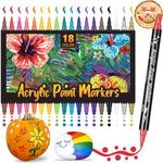 AKARUED Acrylic Paint Markers for Rocks: 18 Acrylic Paint Pens for Rock Painting, Wood, Plastic, Ceramic, Card Making, Waterproof Dual Tip Acrylic Marker for 4 6 12 Year Old Girl Kids Teen Adults