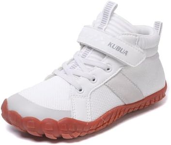KUBUA Kids High Top Barefoot Shoes Boys Girls Minimalist Sneakers Lightweight Comfort Zero Drop Shoes White 1 Big Kid