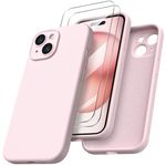 ORNARTO Compatible with iPhone 15 Case 6.1 inch, with 2 Screen Protector Liquid Silicone Gel Rubber Cover [Full Body] Shockproof Protective iPhone Case for iPhone 15-Chalk Pink