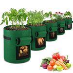 ENONGARDEN 5 Packs 10 Gallon Non-Woven Fabric Potato Grow Bags,Breathable Thickened Pots with Flap,Reinforced Handles and Harvest Window, Garden Planting Bags for Growing Tomatoes, Carrots, Onions