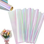 80 * 1500cm Cellophane Wrap Paper, Flower Iridescent Film Paper, Waterproof Florist Wrapping Cellophane, 1 Roll Bouquet Rainbow Glossy DIY Packaging Paper for Hampers Flowers Candy Gift