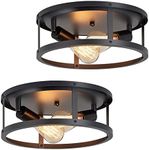 SKEJAO Farmhouse Black Flush Mount Ceiling Light Fixture,2-Light Hallway Light fixtures Ceiling,Industrial Light Fixtures Ceiling Mount for Kitchen (2 Pack)