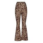 Women's Casual High Waisted Wide Leg Flare Pants Leopard Print Gypsy Comfy Yoga Ethnic Tribal Stretch Palazzo 70S Bell Bottom Fit to Flare Pants Slim Fit Trousers Clearance Size 6-18