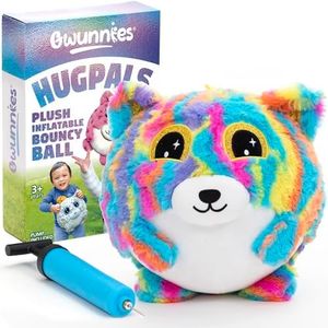 Plush Bouncy Ball for Kids - Inflatable Toy Ball with Plush Animals Cover for Boys & Girls 3yrs & Up - 9in Soft Ball with Air Pump - Frizzy Hugpal