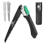 Mossy Oak Pruning Saw, Folding Hand Saw with Secure Lock, 3 Blades Made of Cr-V and 65Mn, for Wood, Bone, PVC, Tree Pruning, Camping, Hunting, Non-Ferrous Metal, Solid TPR Soft Grip and Portable Pouch