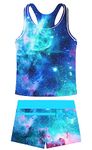 ACOCOPY Tankini Sets for Girls Galaxy Swimsuits Summer Two Piece Swimming Suit Beach Tank Boyshort Quick Dry Swimming Suit Size 6-7