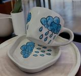 YOUR LOCAL STORE Handcrafted Exclusive Ceramic Home and Kitchen Cup and Plate | Snack Plate | Breakfast Set | Coffee Mug | Microwave Safe Best Gift for Friends 230 ml (Rain Drop)