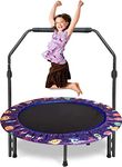 Mini Trampoline for Kids, 36Inch Trampoline with Adjustable Handle,Kids Trampoline with Foldable Bungee Rebounder Adjustable Handrail and Safety Padded Cover Trampoline for Indoor&Outdoor (Purple)