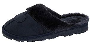 Lora Dora Womens Fleece Lined Slip On Mule Slippers Strong Sole Navy Small