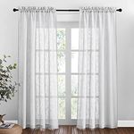 PONY DANCE Bedroom Sheer Voile Curtains - Semi Transparent Voile Curtains for Sliding Glass Door Faux Linen Sheer Privacy Curtains for Hallway, 1 Pair, Wide 52 inch by Drop 84 inch, Light Grey