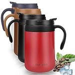 Coffee Cup, Insulated Coffee Mug, Double Wall Vacuum Stainless Steel Travel Mug with Handle and Lids, Portable Reusable Thermal Mug Flask for Hot Drink and Iced Water Coffee Tea, 500ml/17oz (Red)