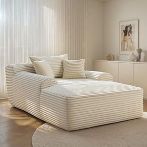 POEM PANDA 67 Inch Chaise Lounge Indoor, Upholstered Sofa Bed with Armrests and Pillows, Sleeper Chair, Plush Chair Bed for Living Room, White Couch
