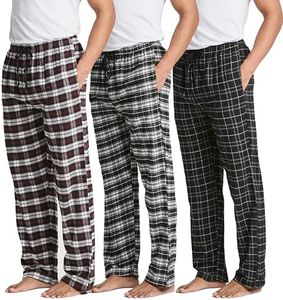 Real Essentials 3 Pack Mens Big & Tall King Size Pajama Pants Cotton Soft Pajamas Men Flannel Bottoms Fleece Buffalo Plaid Pj Lounge Pants Sleepwear Pijamas Hombres Woven Button Fly - Set 2, 5x Tall