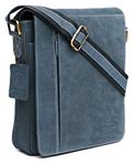 J. Wilson London Genuine Leather Handmade Mens Leather Flapover Everyday Crossover Shoulder Work iPad Messenger Bag (Distressed Blue)