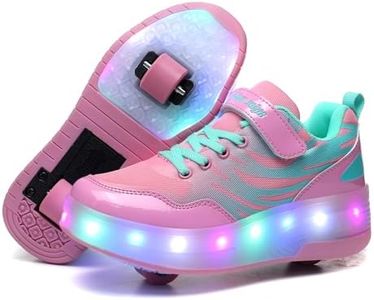 Wooowyet Roller Skate Shoes for Kids Boys Girls Rechargealbe Wheels Sneakers Fashion Roller Wheeled, Pink, 12 Little Kid