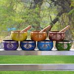 Reiki Crystal Products 7 Chakra Singing Bowl Meditation Tibetan Buddhist Prayer Instrument with Wooden Stick Singing Bowls Set of 7