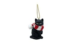 December Pets Black Longhair Tabby Kitty Cat Christmas Tree Ornament with Candy Cane Scarf