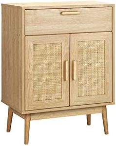 OIKITURE Sideboard Buffet Cabinet - with Drawer & 2 Adjustable Shelves, Storage Cabinet 2 Rattan-Decorated Doors for Kitchen Living Room Dining Room