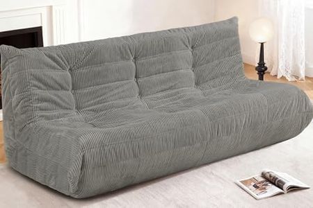 Cansunna Bean Bag Chair,Giant Beanbag Chairs for Adults,Comfy Large Fireside Chair Lazy Sofa,Corduroy Bean Bag Lounger with Memory Foam Filled,Floor Sofa Couch for Living Room (Light Grey, 3-Seater)