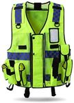 HYCOPROT Reflective Safety Security Vest, High Visibility Mesh Adjustable Tactical Traffic Police Construction Heavy Duty Utility Premium Vests with Multi Pockets, Free Size (Free Size, Neon Yellow)