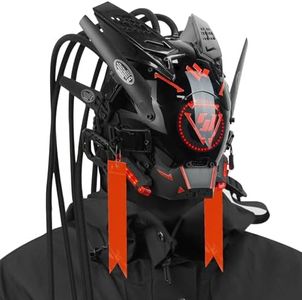 foymi Cyberpunk Helmet Mask Round Light LED Light with Braids, 6 Cyberpunk Stickers, Futuristic Mask for Cosplay, Music Festival, Halloween
