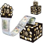 Happy Birthday Money Box for Cash Gift,Black Gold Pull Surprise Money Gift Box for Boys Girls 18th Birthday Presents,Money Cake Pull out Cash with Happy Birthday Card,Money Pull Box for Her Him