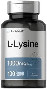 Horbäach L-Lysine 1000mg | 100 Coated Caplets | Free Form Dietary Supplement | Essential Amino Acid | Vegetarian, Non-GMO, and Gluten Free Formula